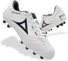 Cargar imagen en el visor de la galería, Pirma Tenis Brasil, Zapatos de Fútbol, Blanco con Negro, Tacos de Goma