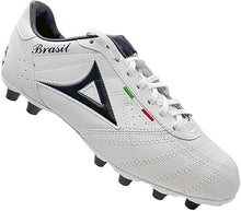 Cargar imagen en el visor de la galería, Pirma Tenis Brasil, Zapatos de Fútbol, Blanco con Negro, Tacos de Goma